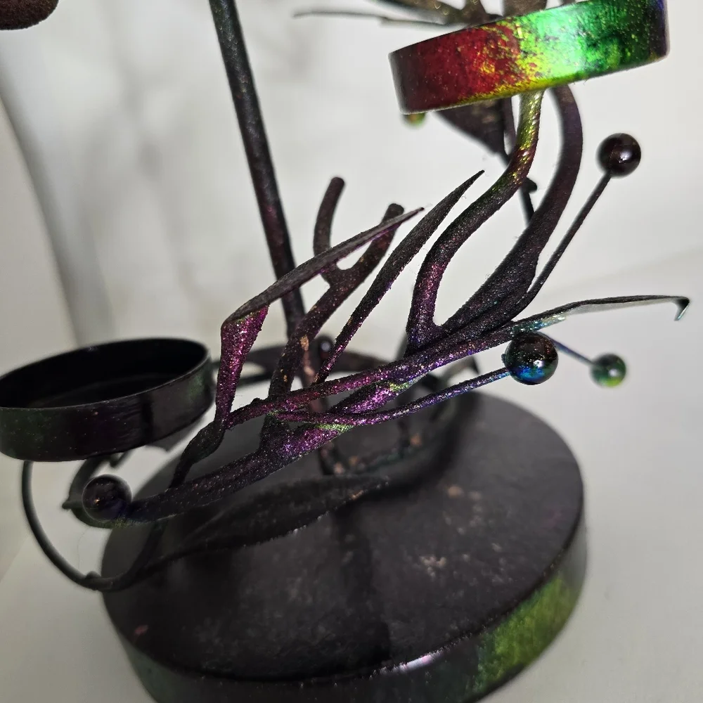 HANDCRAFTED Upcycled Metal Tea Light Candle Holder HANDPAINTED Table Art Decor